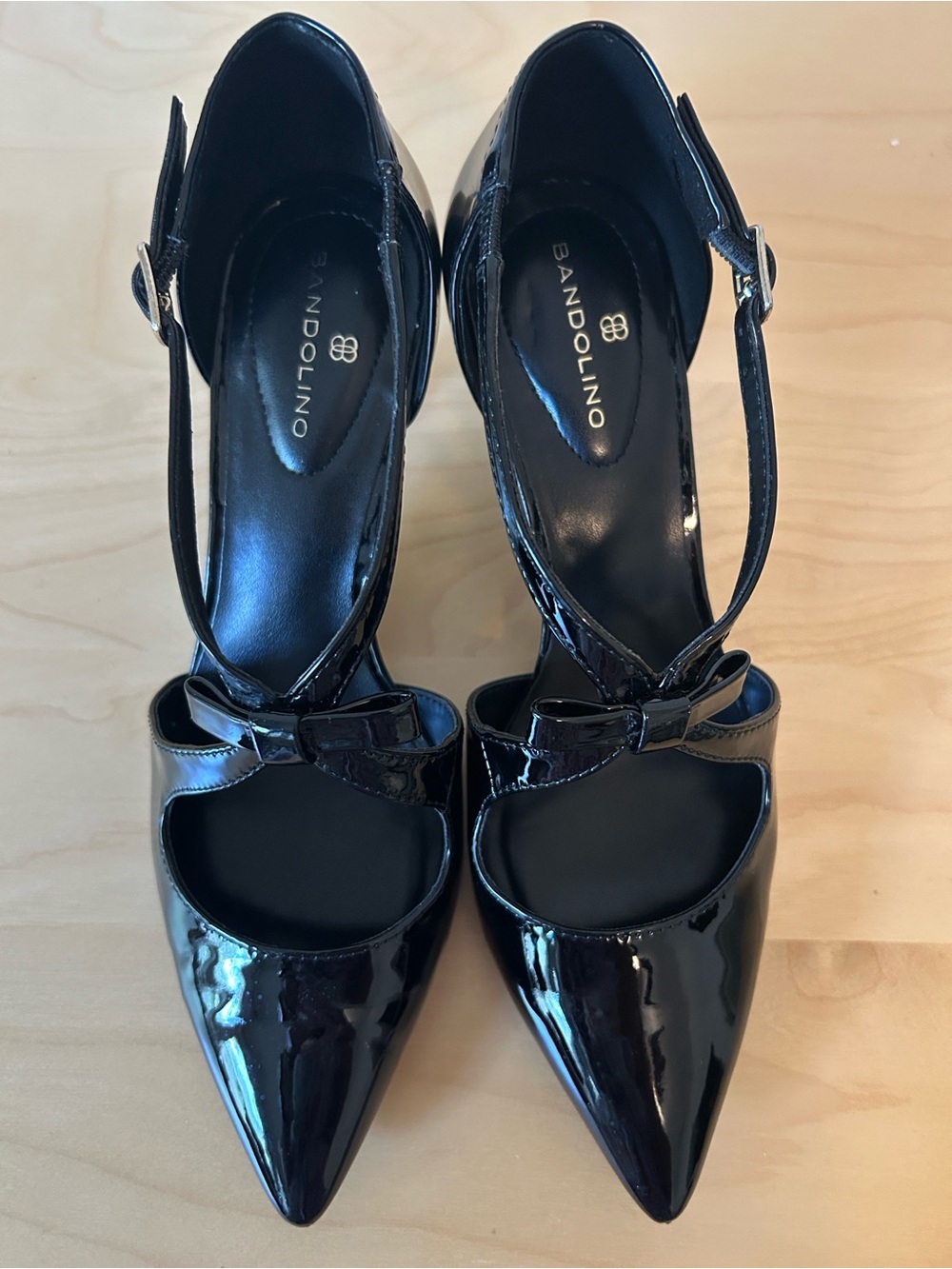 Bandolino Black Patent Mary Jane Pointed-Toe Heels